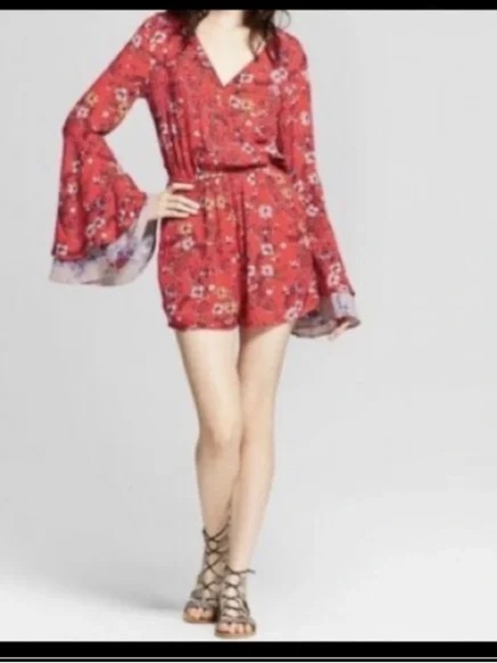 Xhilaration Red floral romper with Wrap Design